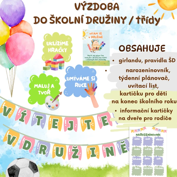 VÝZDOBA do školní družiny / třídy - pravidla, narozeninovník, uvítací list...