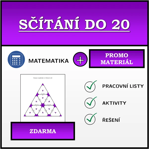 Ukázkový materiál | Sčítání do 20 | Pracovní list, domino, trimino, pexeso a tetramino | Zdarma