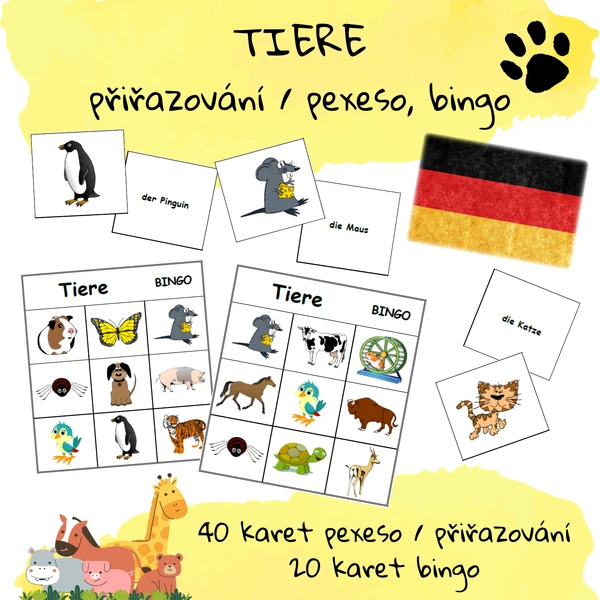 Tiere - přiřazování / pexeso, bingo