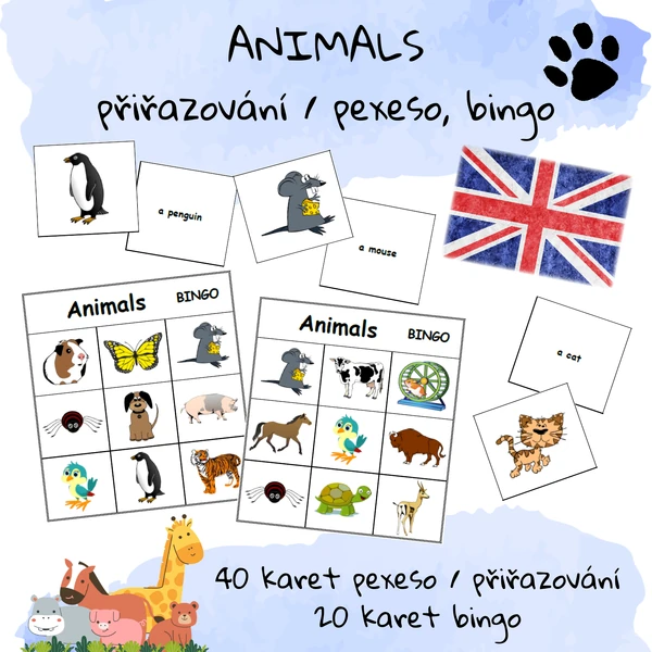 Animals - přiřazování / pexeso, bingo