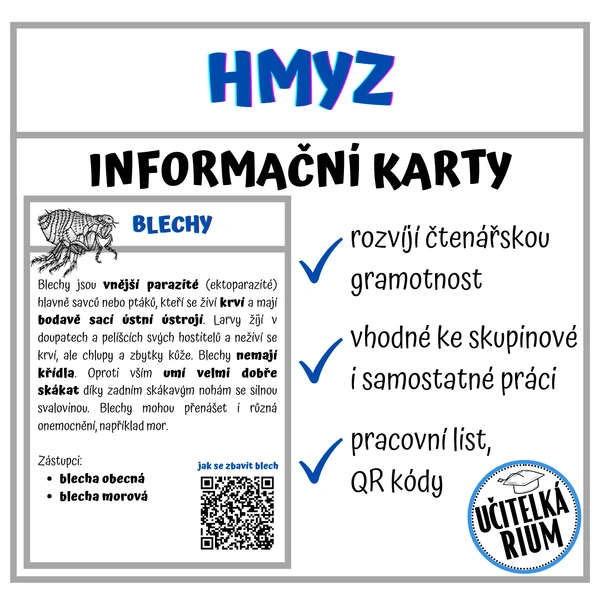 Hmyz - informační karty, pracovní list, QR kódy