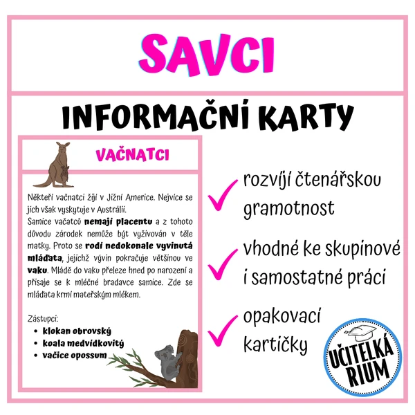 Savci - informační karty, opakovací kartičky a pracovní list