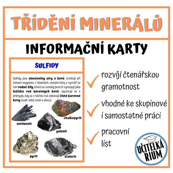 Třídění minerálů - informační karty + pracovní listy (knížečka)