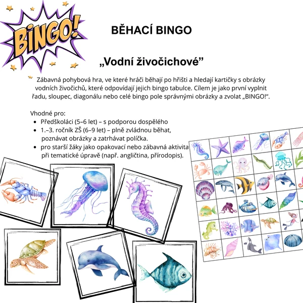 BĚHACÍ BINGO - Vodní živočichové