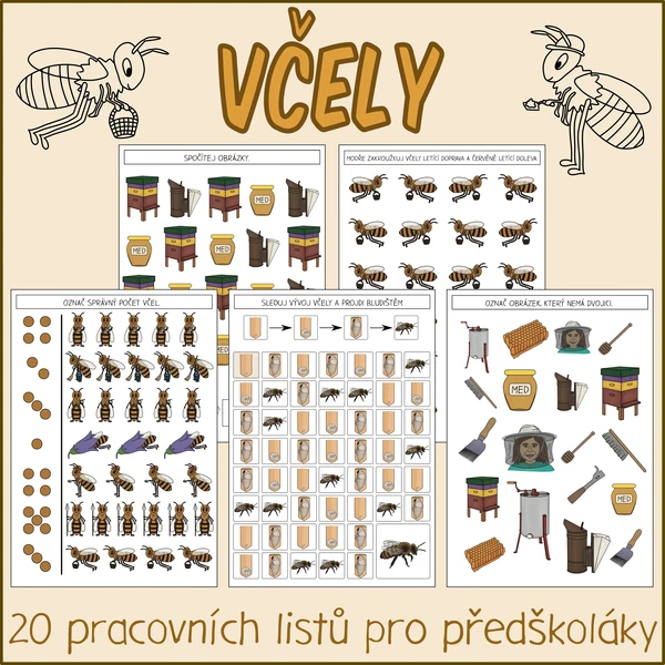 Včely - Pracovní listy + Omalovánky
