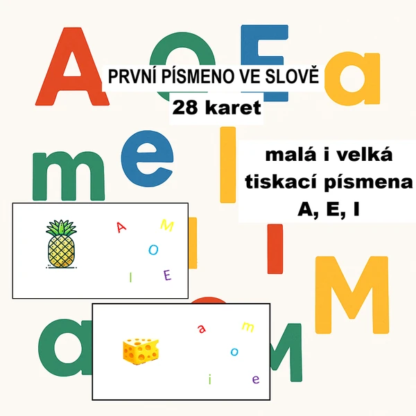 Čtecí karty - první písmeno ve slově - A, E, I, M