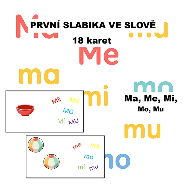Čtecí karty - první slabika ve slově - Ma, Me, Mi, Mo, Mu