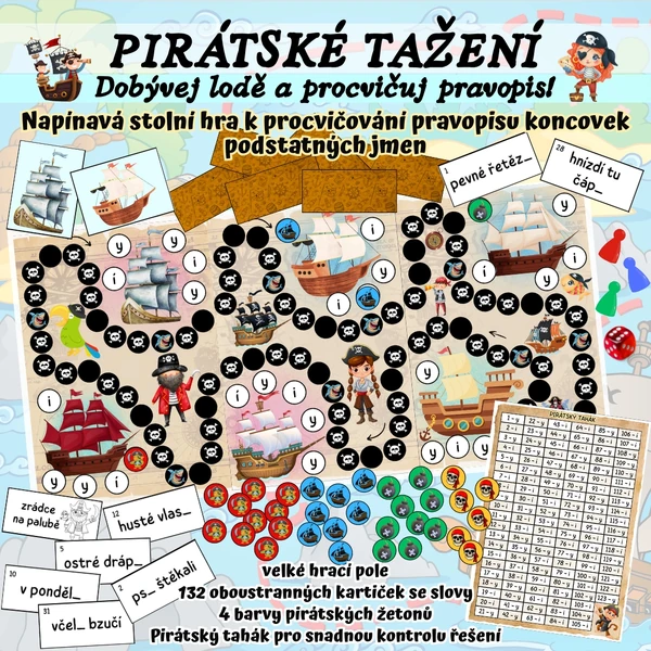 Stolní hra PIRÁTSKÉ TAŽENÍ (koncovky podstatných jmen)