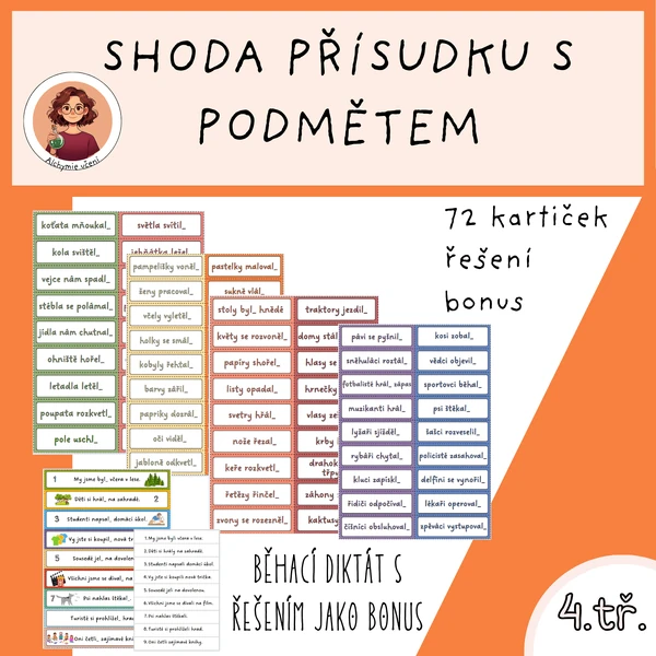 Shoda přísudku s podmětem - kartičky a běhací diktát
