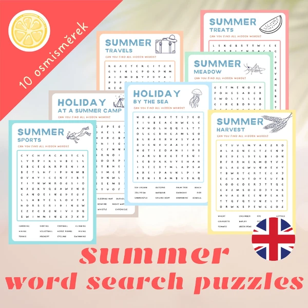 WORD SEARCH PUZZLES | SUMMER AND HOLIDAY | osmisměrky v angličtině