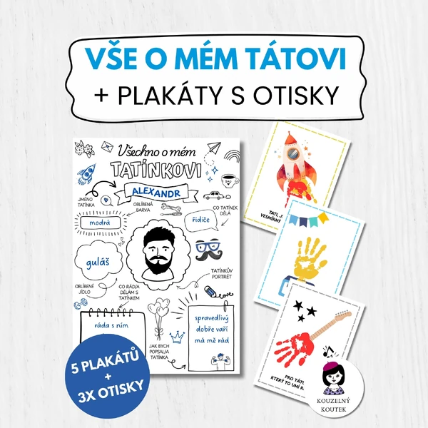 Vše o mém tatínkovi | Den otců | Plakáty k vyplnění | Plakáty k otisku dlaní | Tatínek, táta, otec 