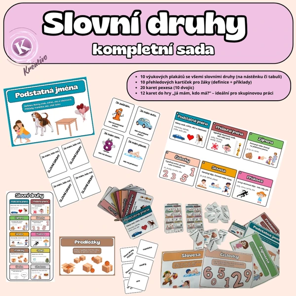 Slovní druhy – výukový balíček (plakáty, karty, hry)