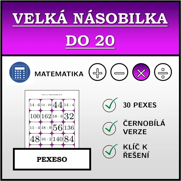 Pexeso - Velká násobilka do 20 | matematika
