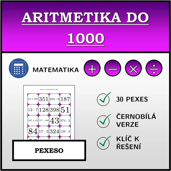 Pexeso - Aritmetika do 1000 | matematika
