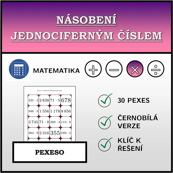 Pexeso - Násobení jednociferným číslem | matematika