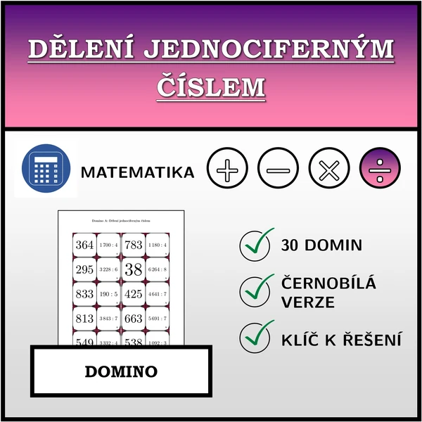 Domino - Dělení jednociferným číslem | matematika