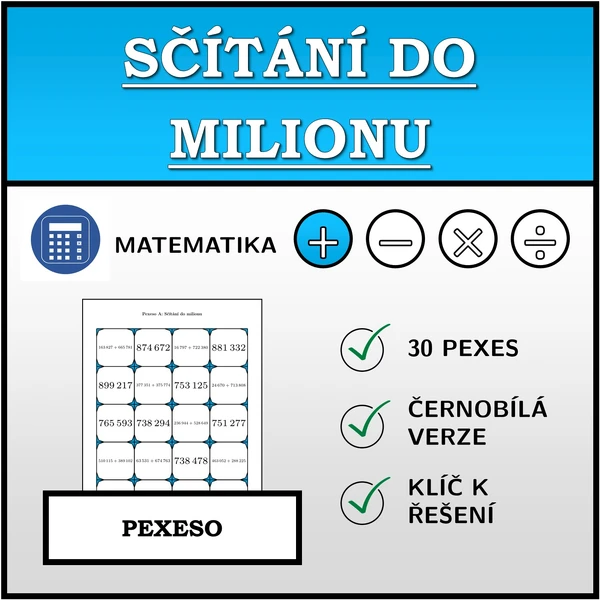 Pexeso - Sčítání do milionu | matematika