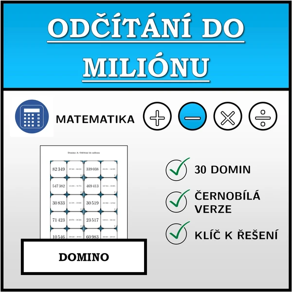 Domino - Odčítání do milionu | matematika