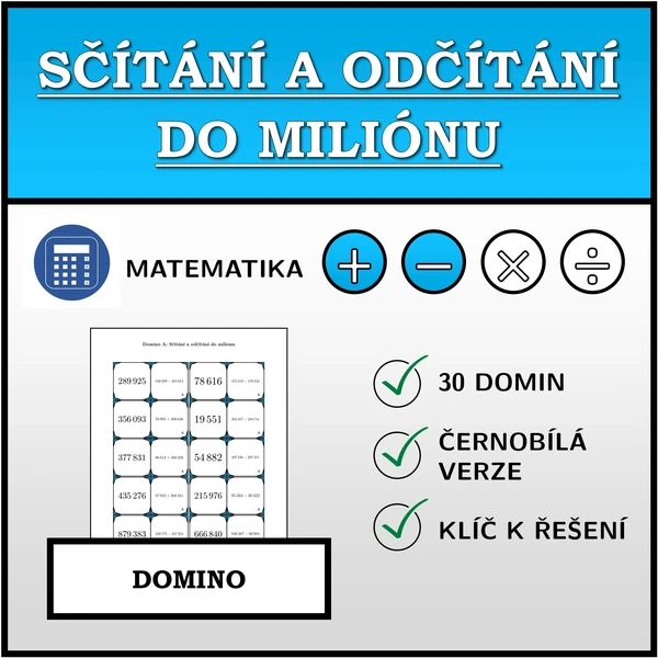 Domino - Sčítání a odčítání do milionu | matematika