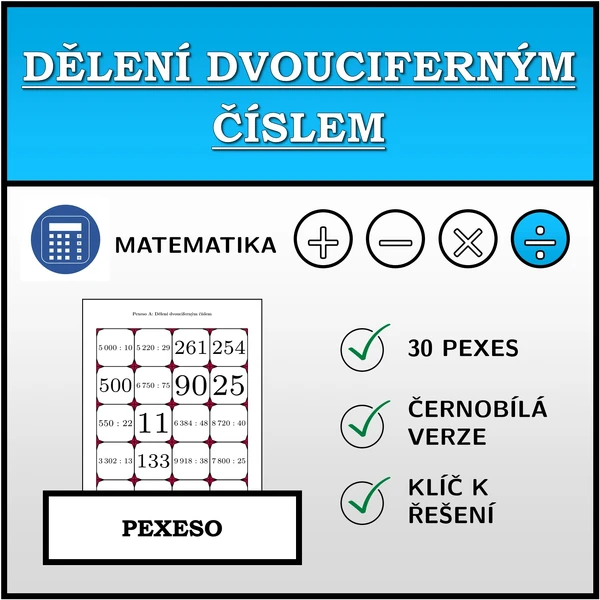 Pexeso - Dělení dvouciferným číslem | matematika