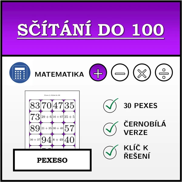 Pexeso - Sčítání do 100 | matematika