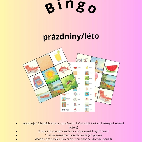 Bingo - prázdniny/léto