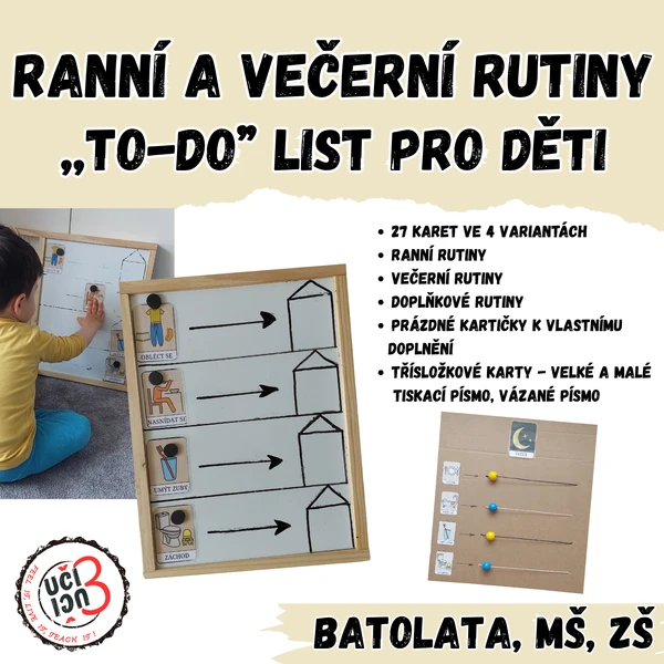 Ranní a večerní rutiny - obrázkový ,,to-do" list pro děti (Montessori)