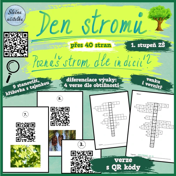 DEN STROMŮ - Poznáš strom dle indicií? (verze s QR kódy), 1. stupeň