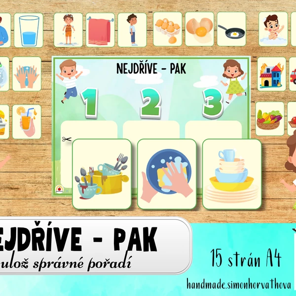 Nejdříve - pak, rozvoj logického myšlení, aktivity pro děti, kartičky, denní režim