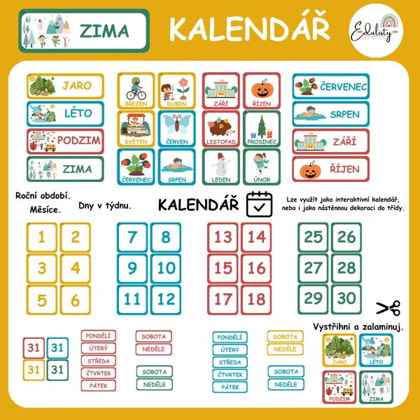 Kalendář - roční období, měsíce, dny a datum