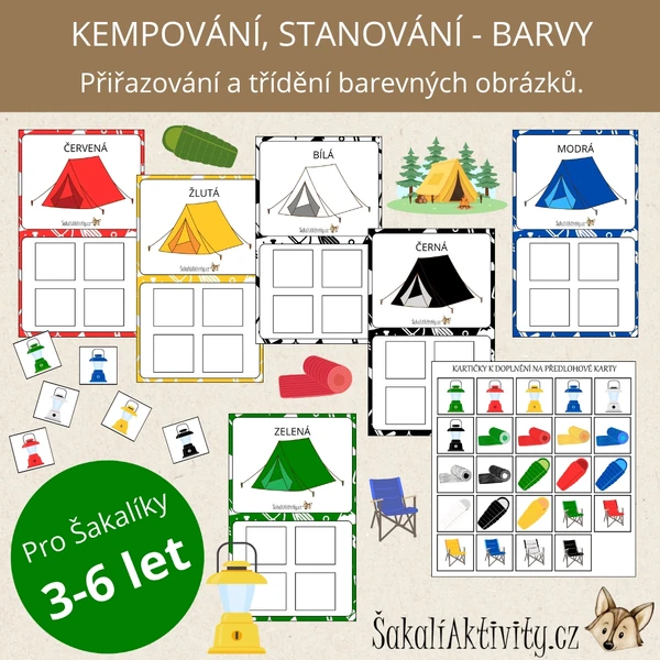 KEMPOVÁNÍ, STANOVÁNÍ - BARVY - přiřazovací karty 