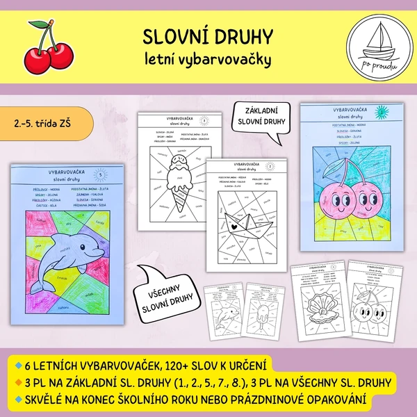 Slovní druhy - letní vybarvovačky