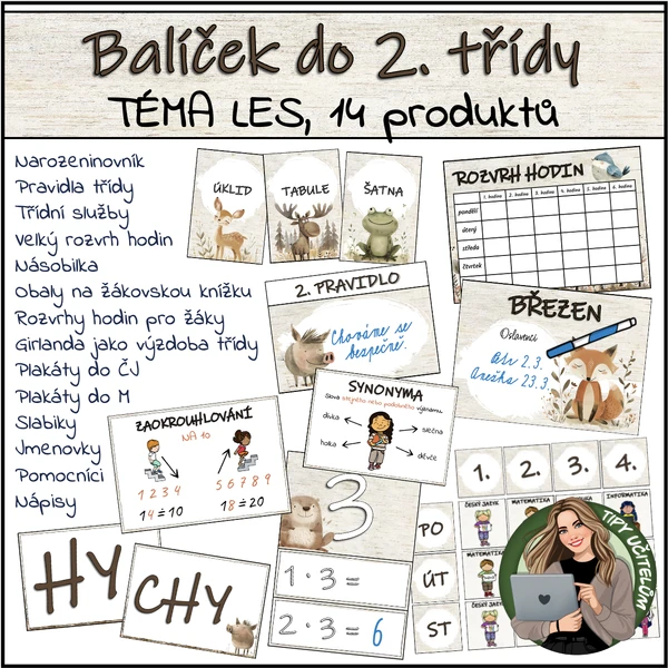 Balíček pro 2. třídu - téma LES (14 pomůcek)