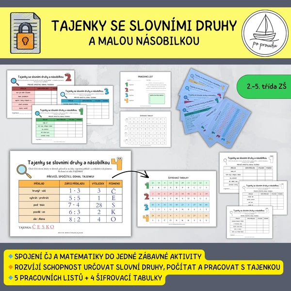 Tajenky se slovními druhy a malou násobilkou