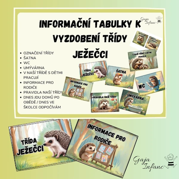 Informační tabulky k vyzdobení třídy- Ježečci