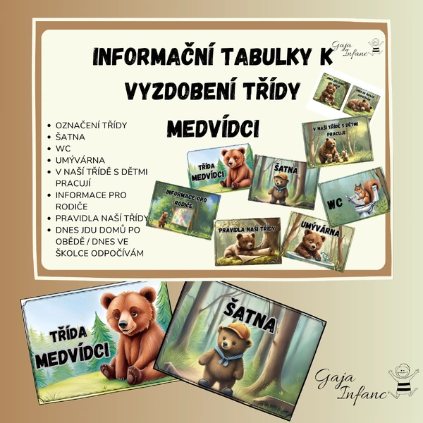 Informační tabulky k vyzdobení třídy- Medvídci