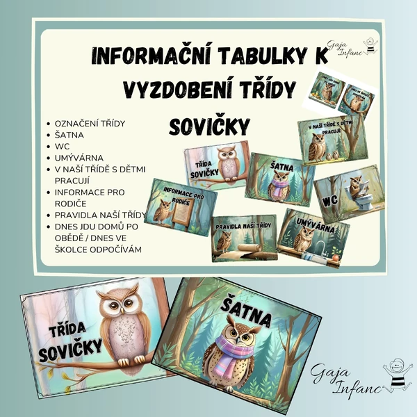 Informační tabulky k vyzdobení třídy- Sovičky