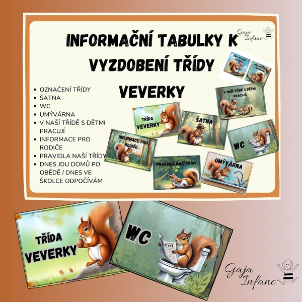 Informační tabulky k vyzdobení třídy- Veverky