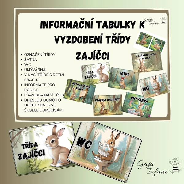 Informační tabulky k vyzdobení třídy- Zajíčci