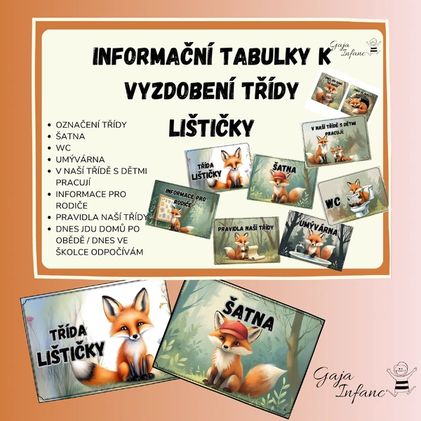 Informační tabulky k vyzdobení třídy- Lištičky