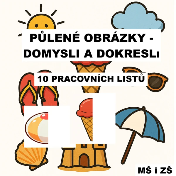 Letní půlené obrázky, domysli a dokresli