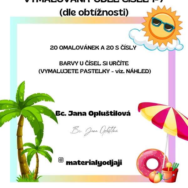Letní omalovánky - podle čísel 1-7 (dle obtížnosti) 