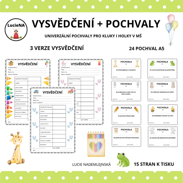 VYSVĚDČENÍ A POCHVALY PRO MŠ