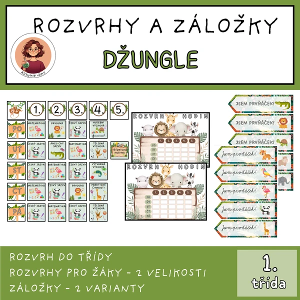 Rozvrh do třídy, záložky a rozvrhy pro žáky - Džungle