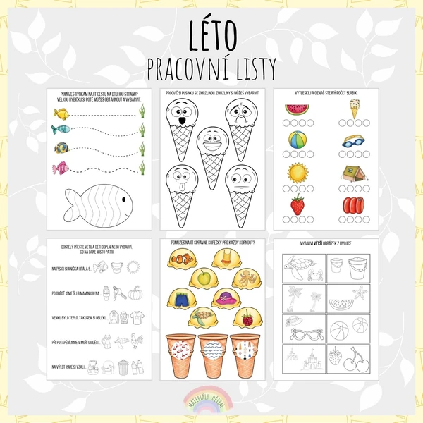 Léto, pracovní listy