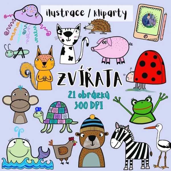 ZVÍŘATA - 21 barevných ilustrací/klipartů
