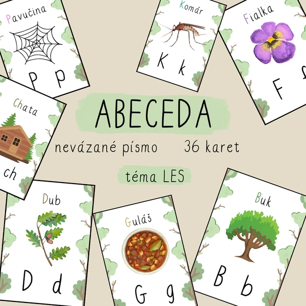 Abeceda, nevázané písmo, téma les