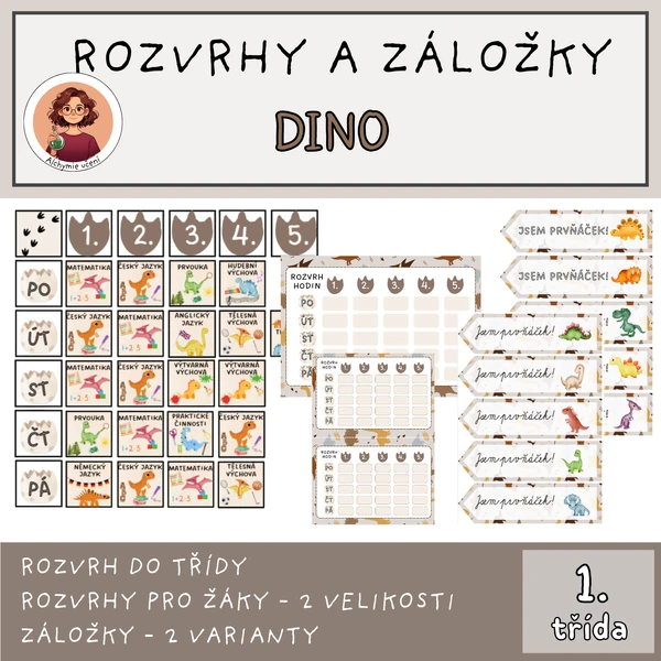 Rozvrh do třídy, záložky a rozvrhy pro žáky - Dino