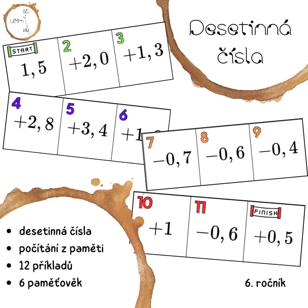 Desetinná čísla - sčítání a odčítání (paměťovka)