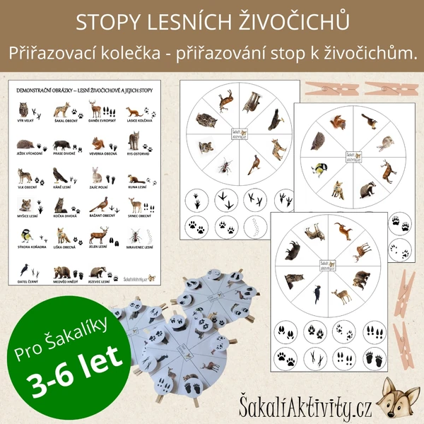  Stopy lesních živočichů - přiřazovací kolečko 